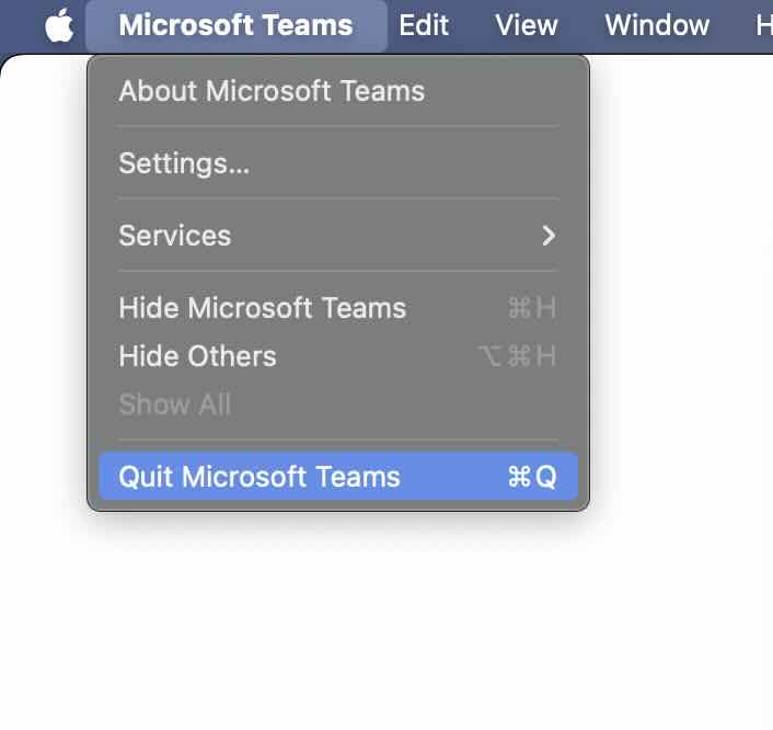 Quit Microsoft Teams macOS Menu